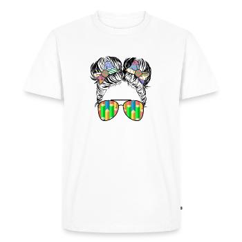 Enseignante Fille aux chignons, lunettes au crayon, Imprimé artistique coloré - T-shirt Premium bio Homme - blanc - Devant - Nico (187cm)