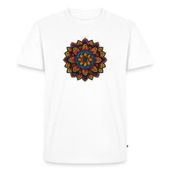 Fleur Mandala vibrante aux couleurs tropicales - T-shirt Premium bio Homme - blanc - Devant - Nico (187cm)