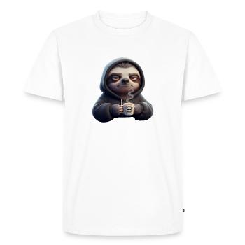 Paresseux de mauvaise humeur avec café râle matinal - T-shirt Premium bio Homme - blanc - Devant - Nico (187cm)
