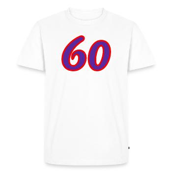60. 60 ANS. 60e ANNIVERSAIRE. ANNIVERSAIRE 60 ANS. - T-shirt Premium bio Homme - blanc - Devant - Nico (187cm)