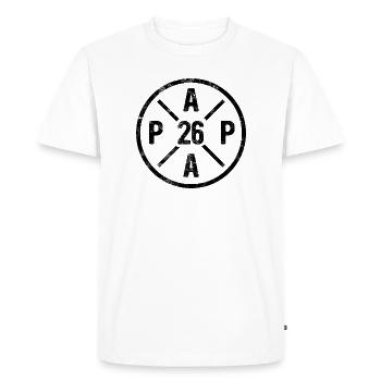Papa 26 ans - Père 2026 - Don - T-shirt Premium bio Homme - blanc - Devant - Nico (187cm)