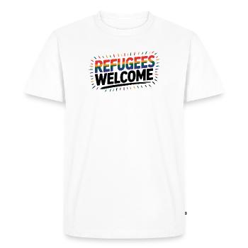 Refugees Welcome - Cool Pride Logo - Men's Premium Organic T-Shirt - white - Front - Nico (187cm)
