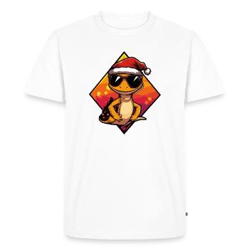 Regard du Père Noël lézard gecko - T-shirt Premium bio Homme - blanc - Devant - Nico (187cm)