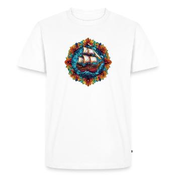 Illustration d’un navire à voile avec anneau de fleurs - T-shirt Premium bio Homme - blanc - Devant - Nico (187cm)