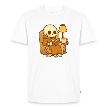 Reading Skeleton – Lecture Douillette - T-shirt Premium bio Homme - blanc - Devant - Nico (187cm)