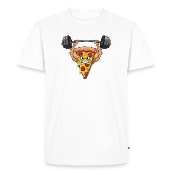 Pizza Salami Fitness Entraînement avec haltères Strong - T-shirt Premium bio Homme - blanc - Devant - Nico (187cm)