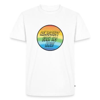 Migrate to your knees! - Men's Premium Organic T-Shirt - white - Front - Nico (187cm)