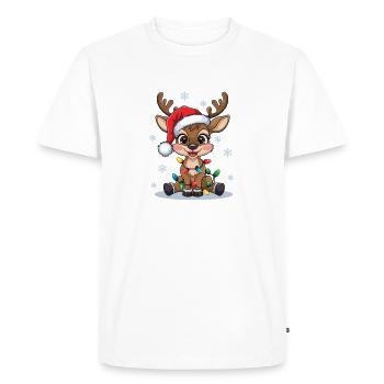 Rennes de Noël avec guirlandes lumineuses - T-shirt Premium bio Homme - blanc - Devant - Nico (187cm)