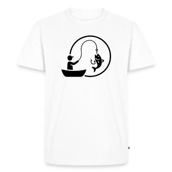 Angler in Boat Logo Minimalist - Men's Premium Organic T-Shirt - white - Front - Nico (187cm)