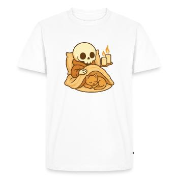 Sleeping Skeleton – Cozy Cat Sleep - Men's Premium Organic T-Shirt - white - Front - Nico (187cm)