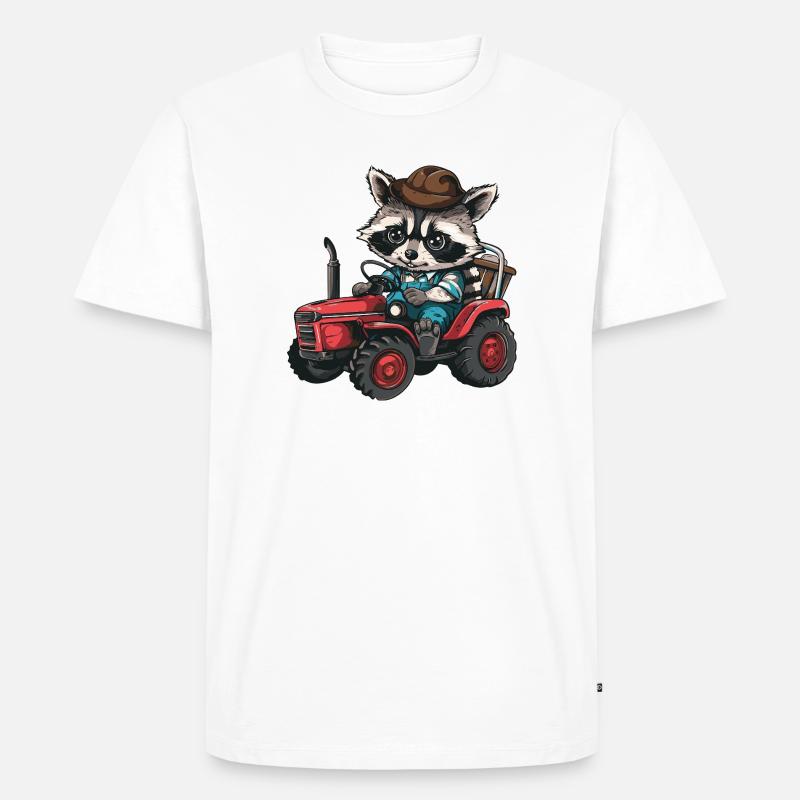 Waschbär Traktor Farmer - Männer Premium Bio T-Shirt - Weiß