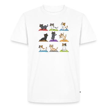 Motifs de jolis chats de yoga sur des tapis colorés - T-shirt Premium bio Homme - blanc - Devant - Nico (187cm)