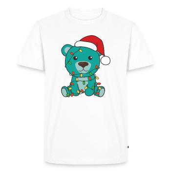Christmas Bear With Santa Hat And Lights - Men's Premium Organic T-Shirt - white - Front - Nico (187cm)