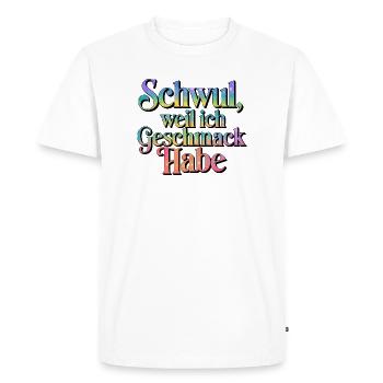 Gay parce que j’ai le goût de la fierté arc-en-ciel - T-shirt Premium bio Homme - blanc - Devant - Nico (187cm)