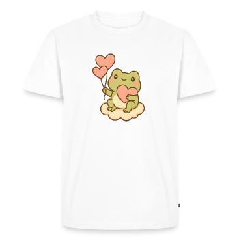 Kawaii Frog with Heart Balloons – Cute Frog Art - Men's Premium Organic T-Shirt - white - Front - Nico (187cm)