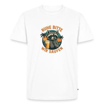 Patte silencieuse : On boit sur la plage - T-shirt Premium bio Homme - blanc - Devant - Nico (187cm)