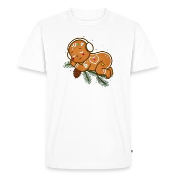 Baby gingerbread snuggled up on fir branches - Men's Premium Organic T-Shirt - white - Front - Nico (187cm)