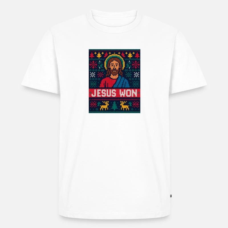 Jesus Won Pixel Weihnachtschristlicher Glaube - Männer Premium Bio T-Shirt - Weiß