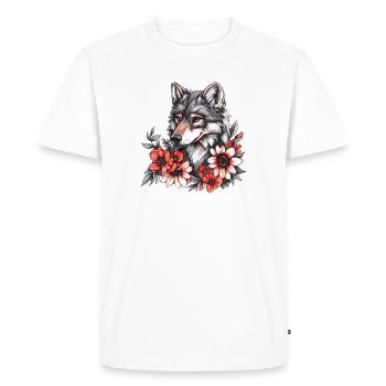 Loup avec une couronne de fleurs - T-shirt Premium bio Homme - blanc - Devant - Nico (187cm)