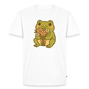 Grenouille Kawaii avec bouquet – Art mignon de grenouilles - T-shirt Premium bio Homme - blanc - Devant - Nico (187cm)