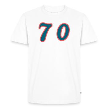 70. 70 YEARS. 70th ANNIVERSARY. 70 YEARS ANNIVERSARY. - Men's Premium Organic T-Shirt - white - Front - Nico (187cm)