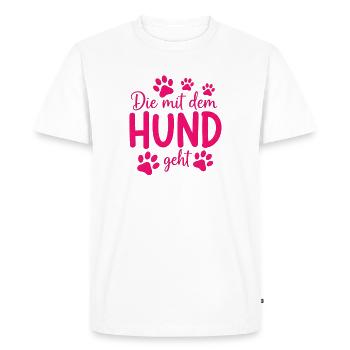 Celui qui marche avec le chien qui dit pattes - T-shirt Premium bio Homme - blanc - Devant - Nico (187cm)