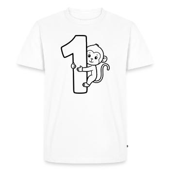 Funny Monkey with Number 1 Cartoon Illustration - Men's Premium Organic T-Shirt - white - Front - Nico (187cm)