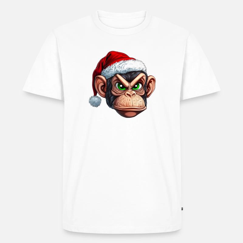 Affe mit Weihnachtsmütze :) - Männer Premium Bio T-Shirt - Weiß