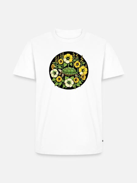 Turtle among Golden Blooms - Men's Premium Organic T-Shirt - white