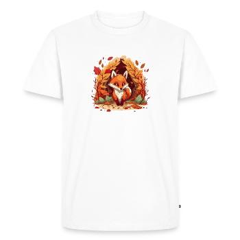 Renard d’automne en cercle de feuilles - T-shirt Premium bio Homme - blanc - Devant - Nico (187cm)