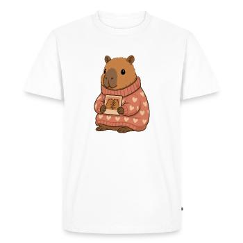 Capybara en pull en cœur avec photo – Cozy Motif - T-shirt Premium bio Homme - blanc - Devant - Nico (187cm)