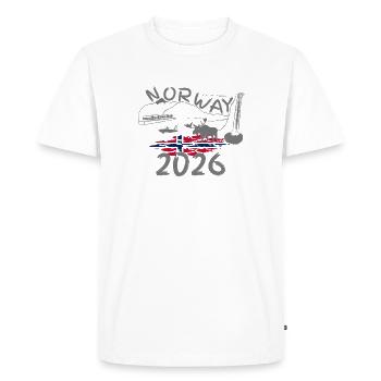 Norvège 2026 Hareng avec montagnes et pêche à l’orignal - T-shirt Premium bio Homme - blanc - Devant - Nico (187cm)