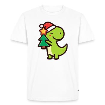 Kawaii Dino T-Rex avec sapin de Noël - T-shirt Premium bio Homme - blanc - Devant - Nico (187cm)