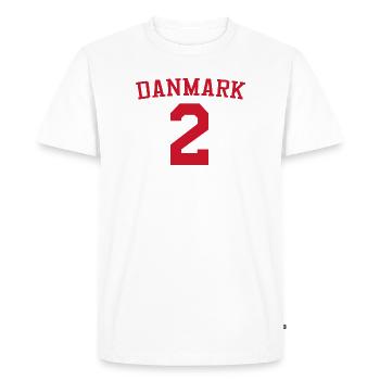 Denmark 2 – Red Text Design - Men's Premium Organic T-Shirt - white - Front - Nico (187cm)