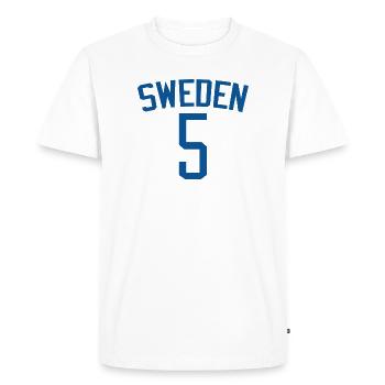 Suède 5 – Design sportif - T-shirt Premium bio Homme - blanc - Devant - Nico (187cm)
