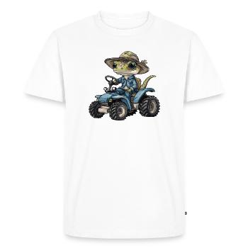 Lizard Tractor Farmer - Men's Premium Organic T-Shirt - white - Front - Nico (187cm)