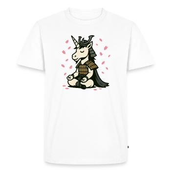 Meditating Samurai Unicorn with Cherry Blossoms - Men's Premium Organic T-Shirt - white - Front - Nico (187cm)