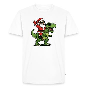 Christmas T Rex with Santa Swag - Men's Premium Organic T-Shirt - white - Front - Nico (187cm)