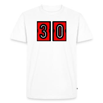 30. 30 ANS. 30e ANNIVERSAIRE. ANNIVERSAIRE 30 ANS. - T-shirt Premium bio Homme - blanc - Devant - Nico (187cm)