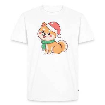 Shiba Christmas in Hat and Scarf - Men's Premium Organic T-Shirt - white - Front - Nico (187cm)