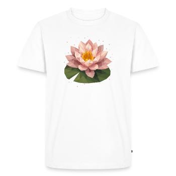 Polygon Water Lily in Pink on Green Leaf - Men's Premium Organic T-Shirt - white - Front - Nico (187cm)