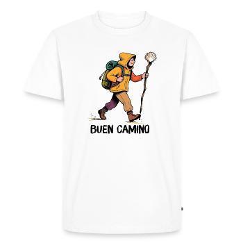 Pèlerin sur le chemin de Compostelle - T-shirt Premium bio Homme - blanc - Devant - Nico (187cm)