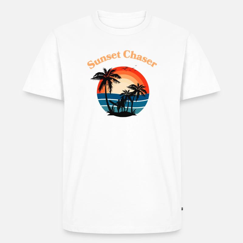 Retro Surfer Sunset Palm Tree Grafik - Männer Premium Bio T-Shirt - Weiß