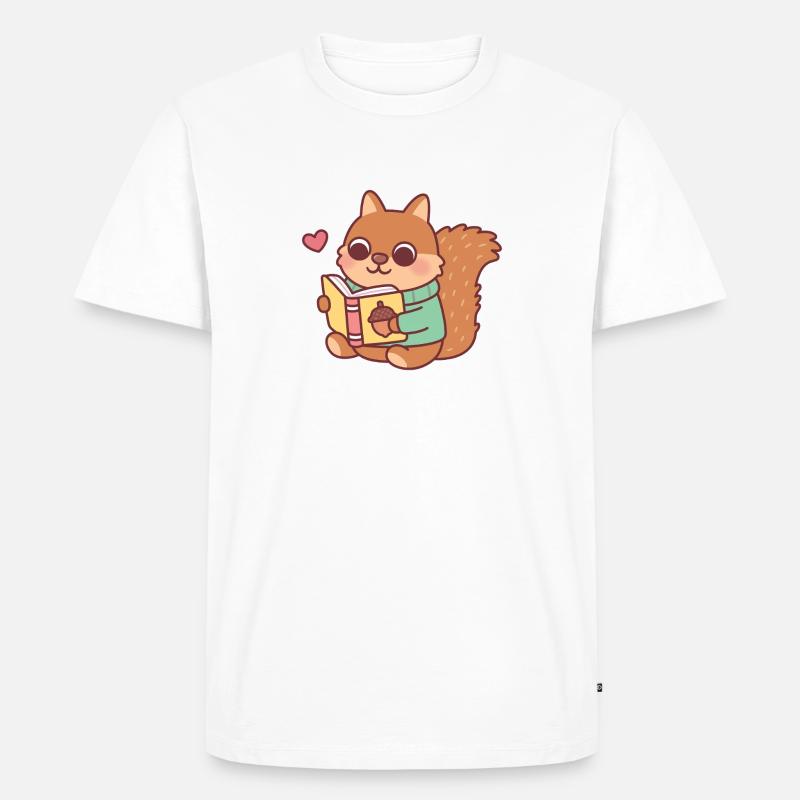 Niedliches Eichhörnchen liest ein Buch - Männer Premium Bio T-Shirt - Weiß