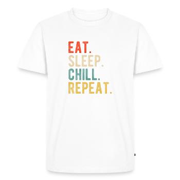 Manger, dormir, se détendre, répéter, design rétro et cool, se détendre - T-shirt Premium bio Homme - blanc - Devant - Nico (187cm)