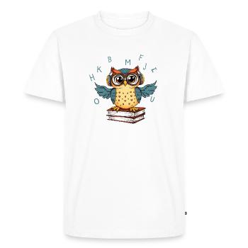 Owl on Books - Men's Premium Organic T-Shirt - white - Front - Nico (187cm)