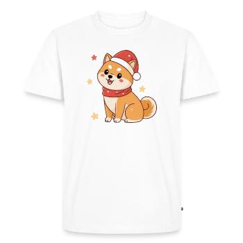 Shiba Noël kawaii avec chapeau rouge - T-shirt Premium bio Homme - blanc - Devant - Nico (187cm)