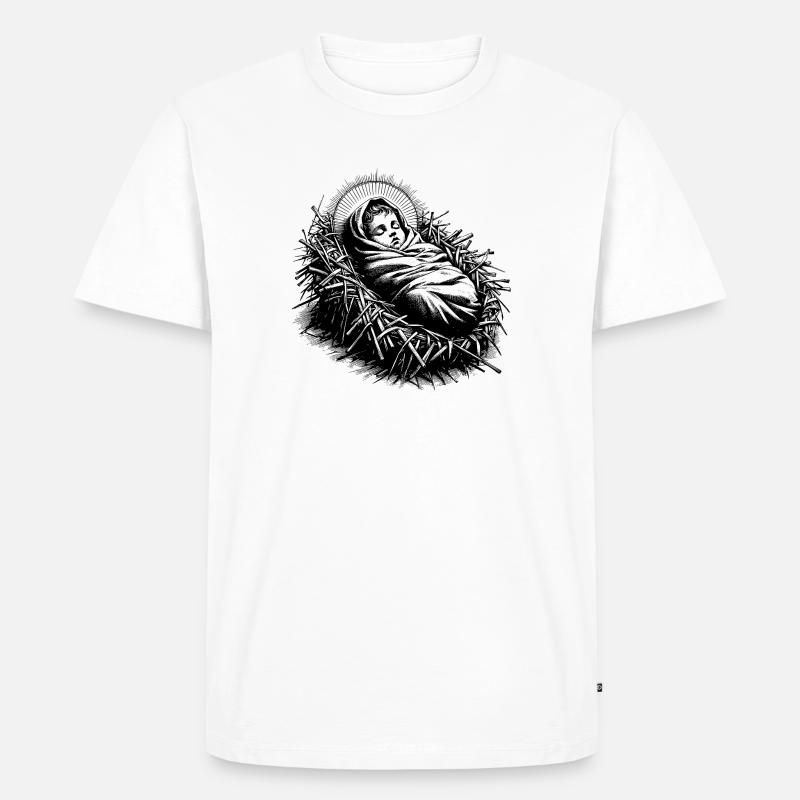 Jesuskind, geboren in der Weihnachtskrippe - Männer Premium Bio T-Shirt - Weiß