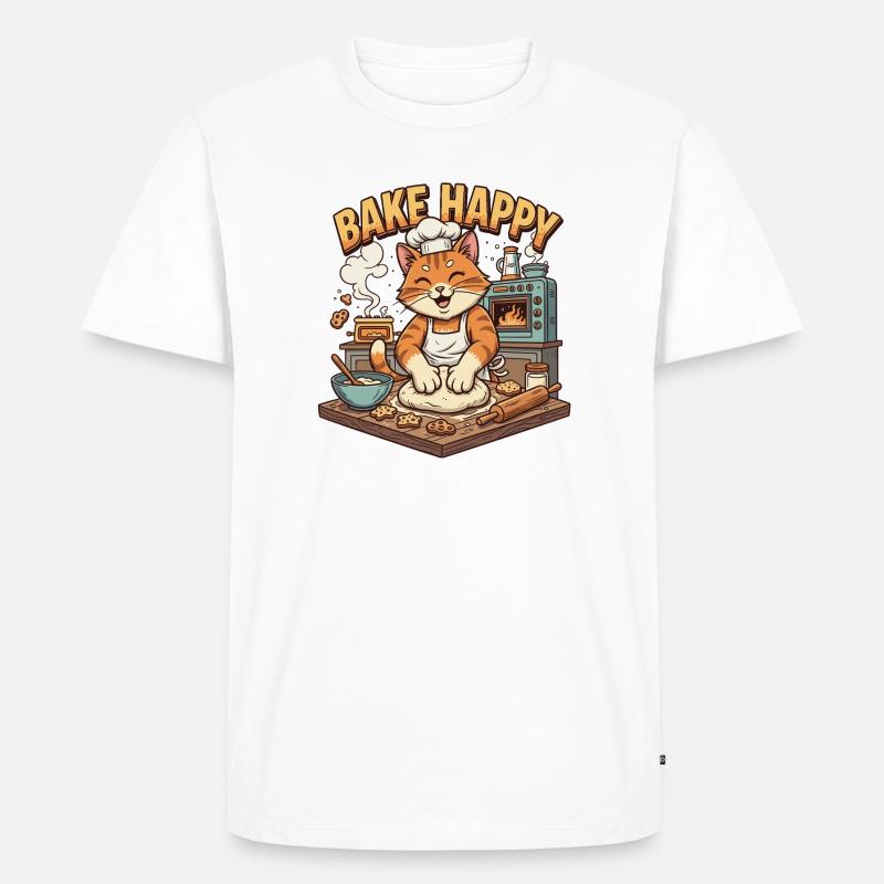 Backfreude Katze Bäckt Cookies - Männer Premium Bio T-Shirt - Weiß