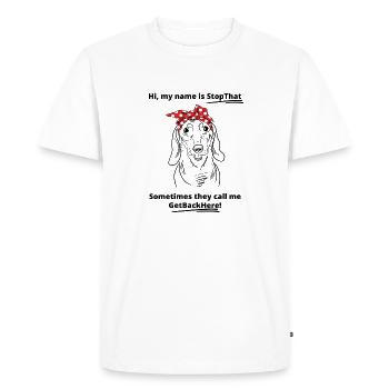 Citation drôle de maman de chien teckel et bandana Arrête ça - T-shirt Premium bio Homme - blanc - Devant - Nico (187cm)
